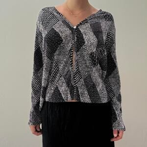 Black and white vintage 90s geometric print button-up top